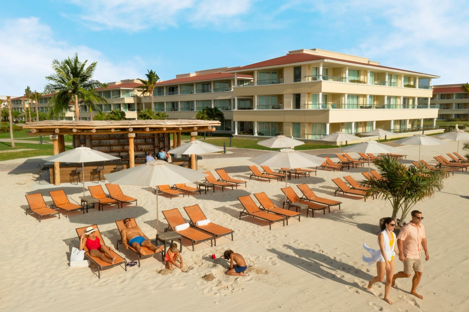 Moon Palace beach club with loungers and oceanfront rooms