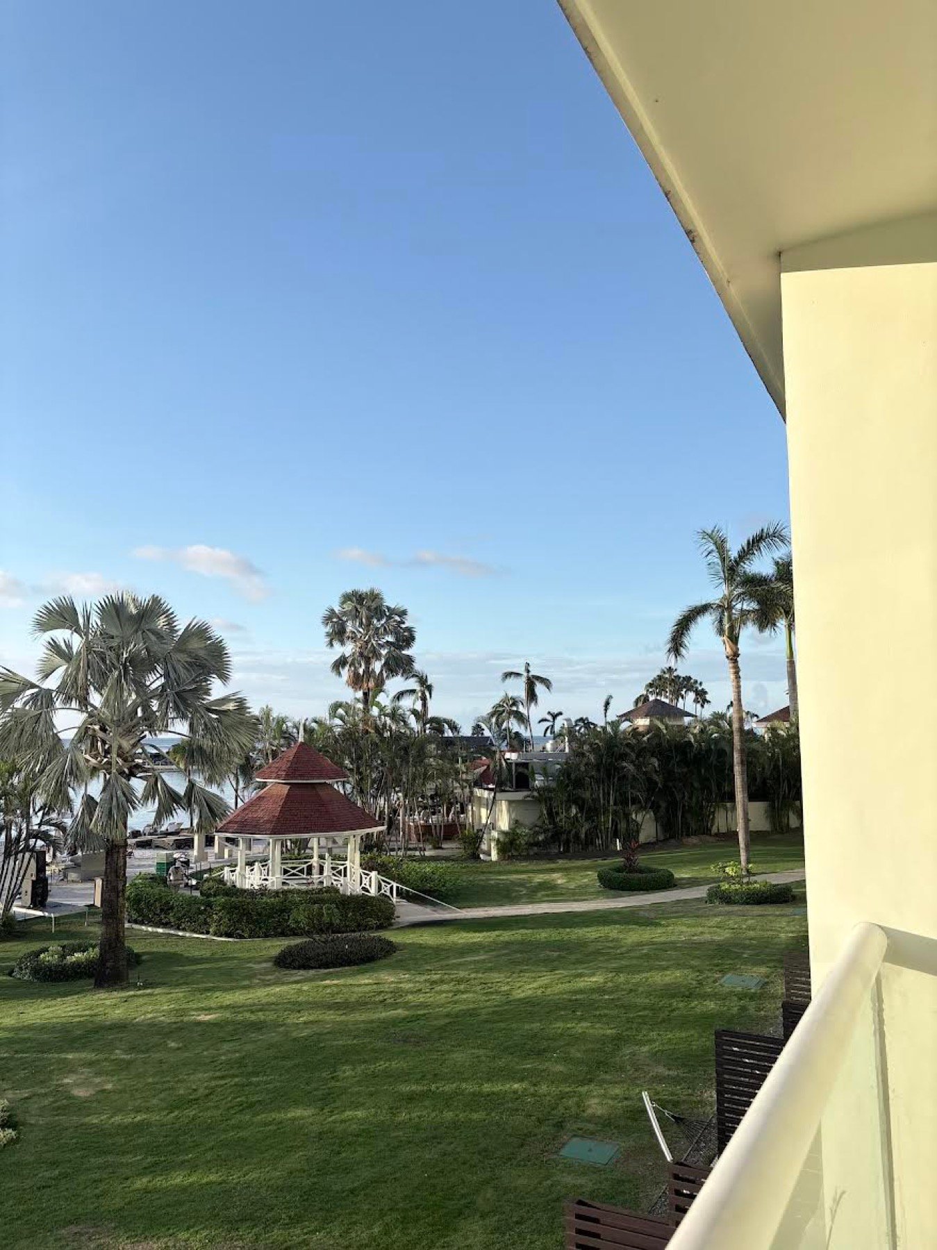 Moon Palace Jamaica balcony view over lawn and palms
